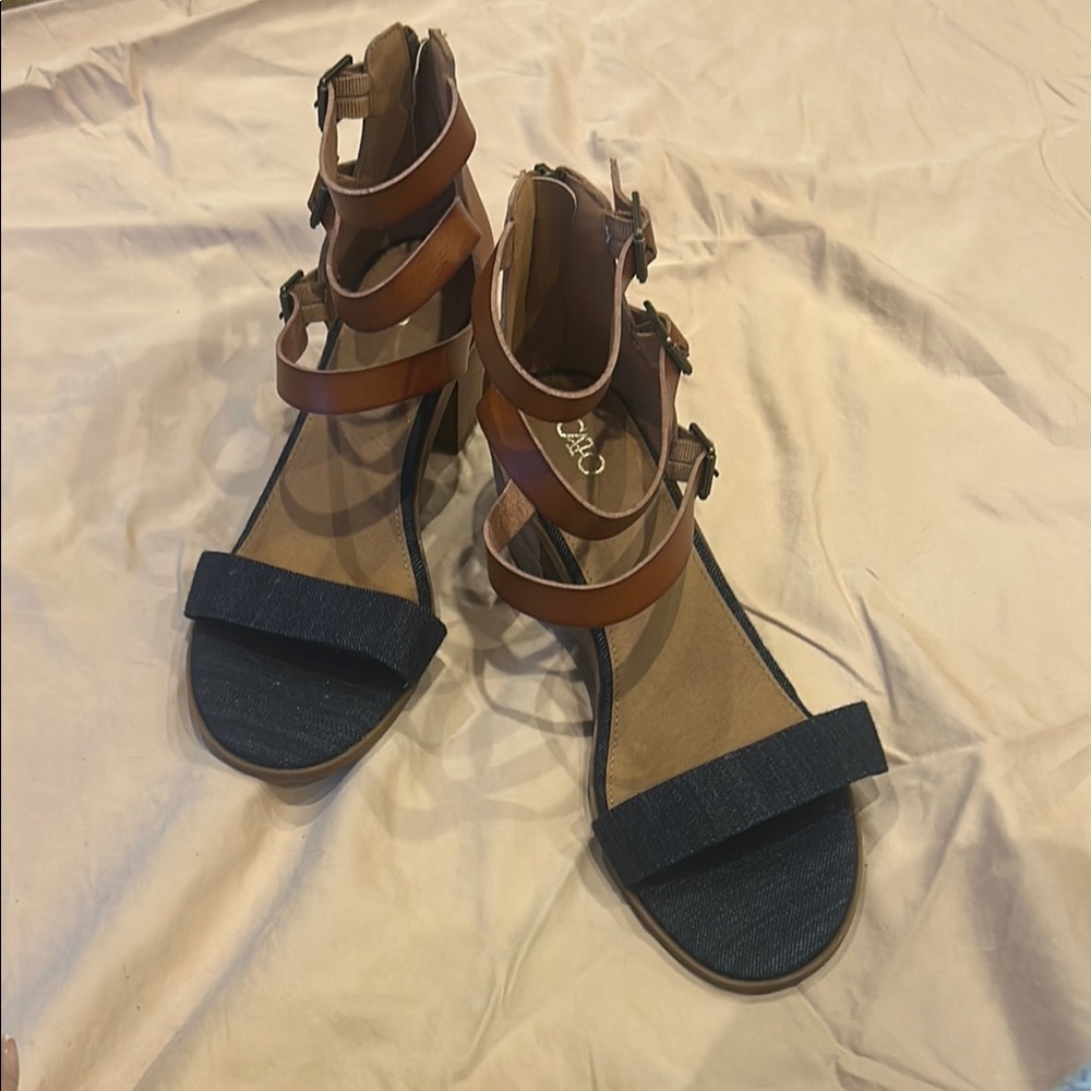 Cato Brown and Blue Heels with Elegant Design